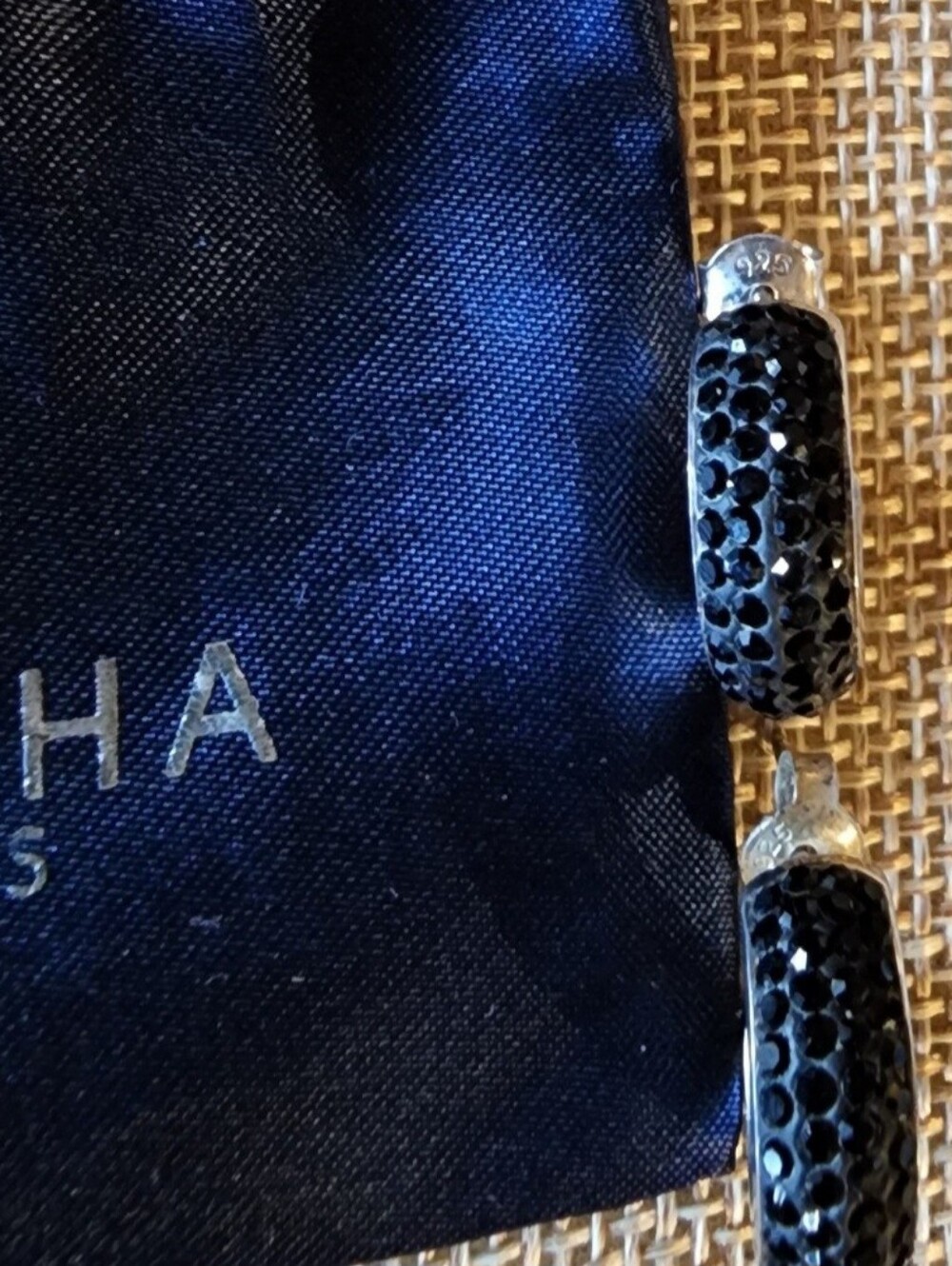 Agatha Paris Vintage Sterling Silver Cuff Earrings with Black Crystal Rhinstones